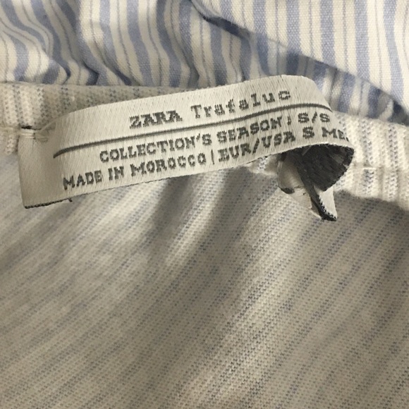 Zara Collections Blouse Top Casual Blue/White Women’s Size Small Shoulder Off - Picture 3 of 4